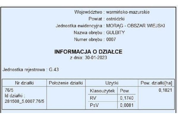 ostródzki, Morąg, Gulbity, Działka 1821m2 pod zabudowę letniskową Gulbity
